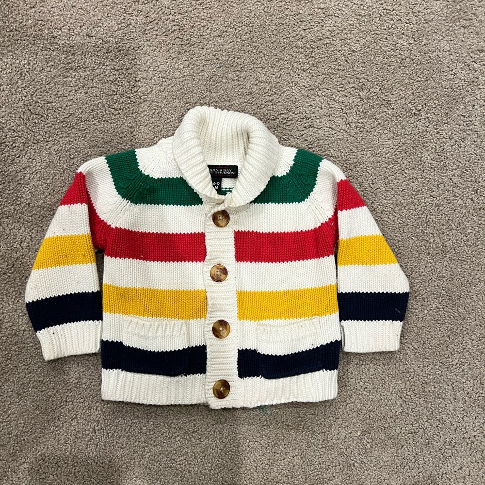 Hudson’s Bay Company Striped Knit Cardigan with Wooden Buttons